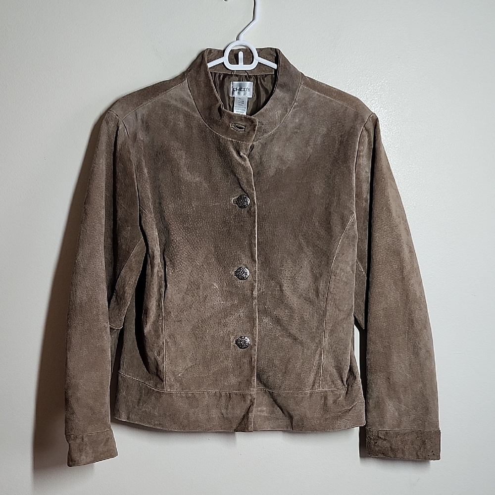 Chicos Brown Suede Leather Women's Jacket Chicos 2 Or Large